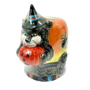 Fitz And Floyd Halloween Essentials Kitty Witches Candle Cat Pumpkin Spider NEW